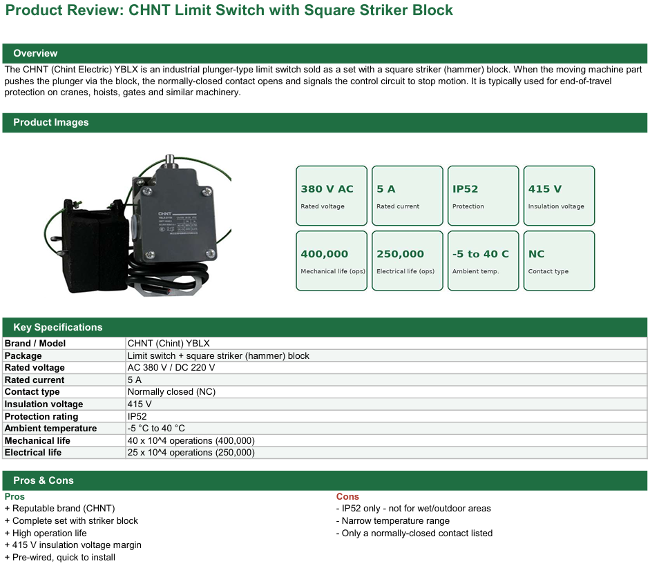 ลิมิตสวิทช์ชุดรอกไฟฟ้า ลิมิตสวิทเครน Upper Limit Switch - Image 2